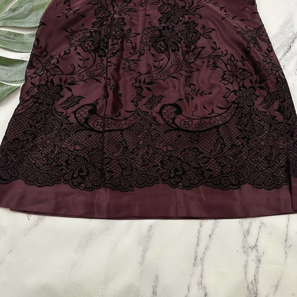 XOXO Womens Vintage Y2k Mini Dress Size 11 Burgundy Black Flocked Lace Print - Picture 9 of 9